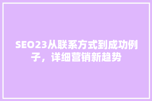 SEO23从联系方式到成功例子，详细营销新趋势