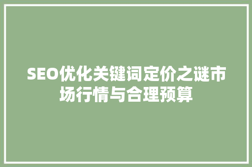 SEO优化关键词定价之谜市场行情与合理预算