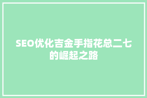SEO优化吉金手指花总二七的崛起之路