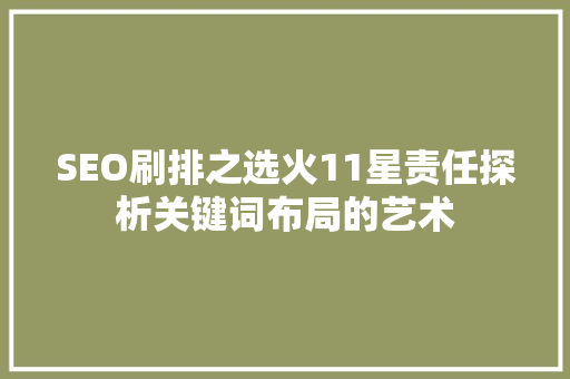 SEO刷排之选火11星责任探析关键词布局的艺术