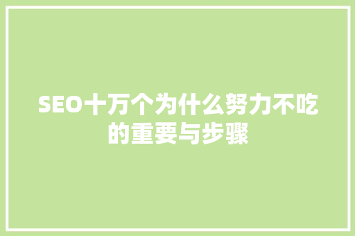 SEO十万个为什么努力不吃的重要与步骤