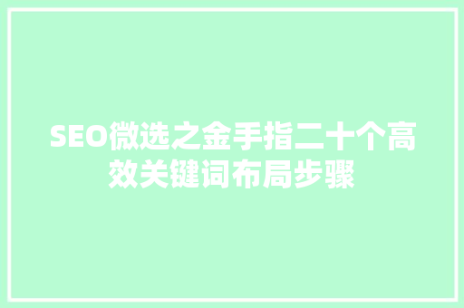 SEO微选之金手指二十个高效关键词布局步骤