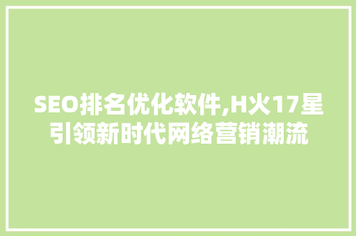 SEO排名优化软件,H火17星引领新时代网络营销潮流