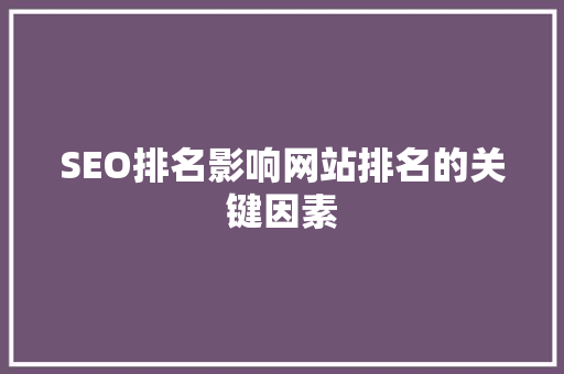 SEO排名影响网站排名的关键因素
