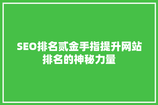 SEO排名贰金手指提升网站排名的神秘力量