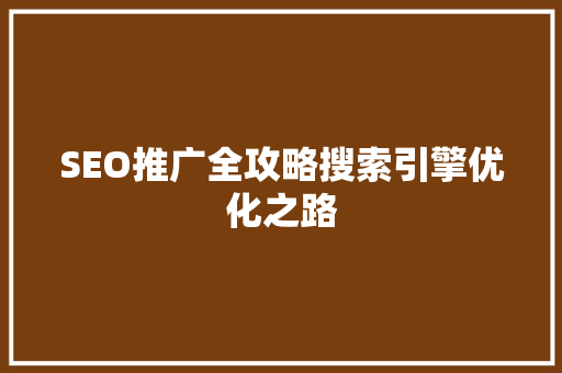 SEO推广全攻略搜索引擎优化之路