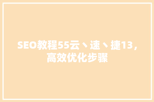 SEO教程55云丶速丶捷13，高效优化步骤
