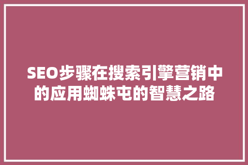 SEO步骤在搜索引擎营销中的应用蜘蛛屯的智慧之路