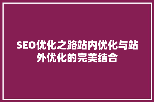 SEO优化之路站内优化与站外优化的完美结合