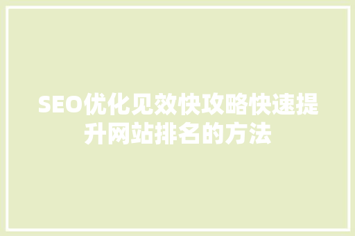SEO优化见效快攻略快速提升网站排名的方法