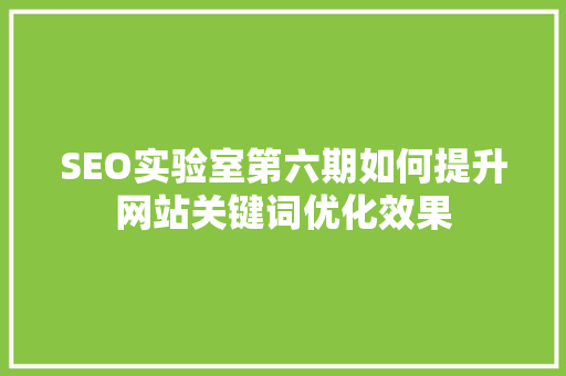 SEO实验室第六期如何提升网站关键词优化效果  第1张