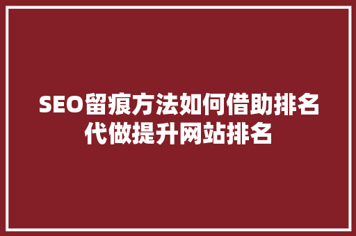 SEO留痕方法如何借助排名代做提升网站排名