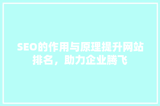 SEO的作用与原理提升网站排名，助力企业腾飞