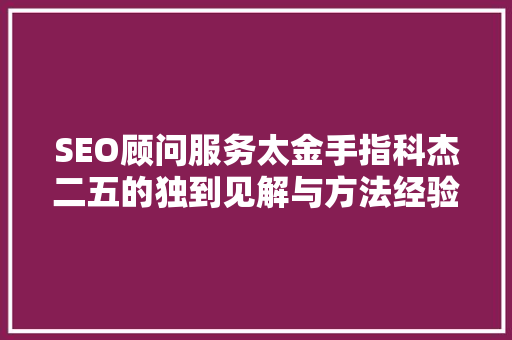 SEO顾问服务太金手指科杰二五的独到见解与方法经验