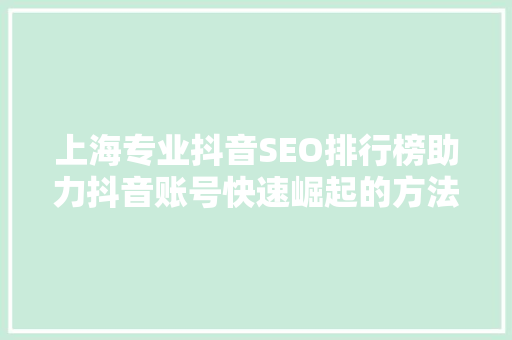 上海专业抖音SEO排行榜助力抖音账号快速崛起的方法