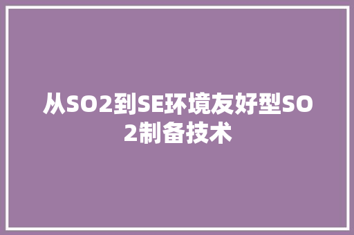 从SO2到SE环境友好型SO2制备技术  第1张