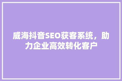 威海抖音SEO获客系统，助力企业高效转化客户