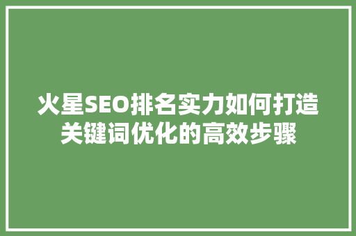 火星SEO排名实力如何打造关键词优化的高效步骤