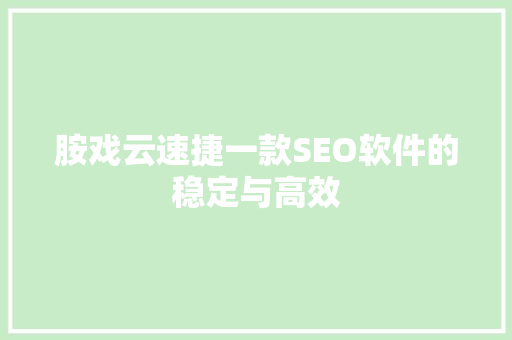 胺戏云速捷一款SEO软件的稳定与高效