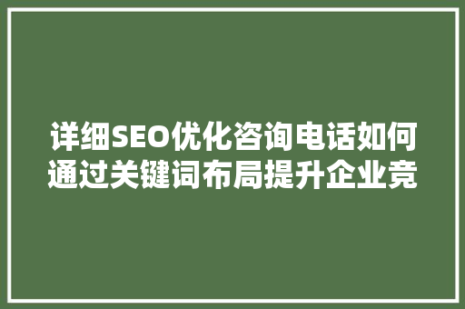 详细SEO优化咨询电话如何通过关键词布局提升企业竞争力