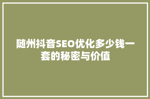 随州抖音SEO优化多少钱一套的秘密与价值