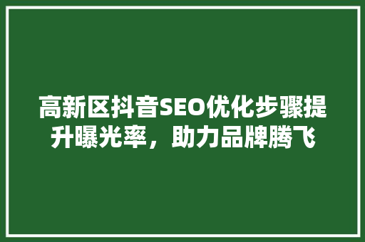 高新区抖音SEO优化步骤提升曝光率，助力品牌腾飞