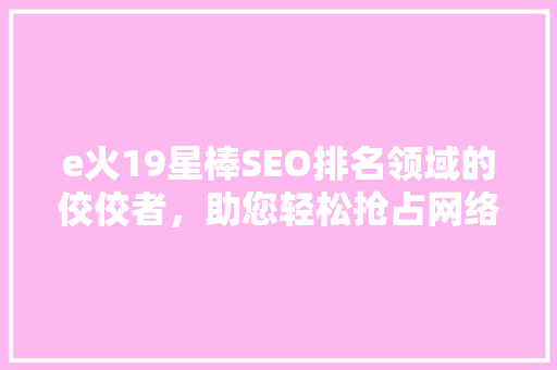 e火19星棒SEO排名领域的佼佼者，助您轻松抢占网络高地