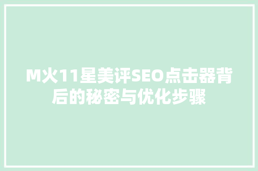 M火11星美评SEO点击器背后的秘密与优化步骤