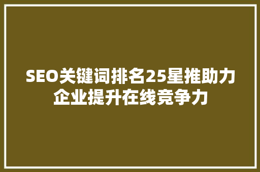 SEO关键词排名25星推助力企业提升在线竞争力