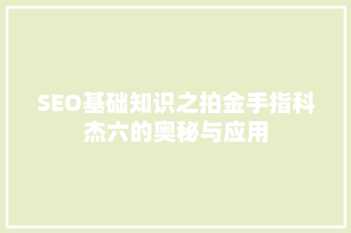 SEO基础知识之拍金手指科杰六的奥秘与应用