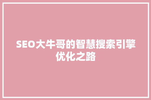 SEO大牛哥的智慧搜索引擎优化之路