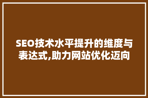SEO技术水平提升的维度与表达式,助力网站优化迈向新高度
