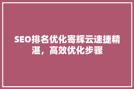 SEO排名优化寄辉云速捷精湛，高效优化步骤