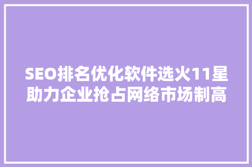 SEO排名优化软件选火11星助力企业抢占网络市场制高点