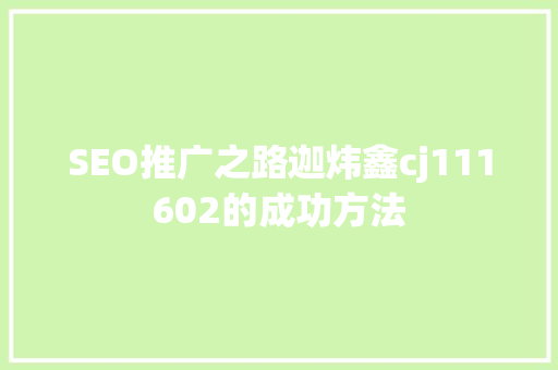 SEO推广之路迦炜鑫cj111602的成功方法