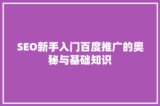 SEO新手入门百度推广的奥秘与基础知识