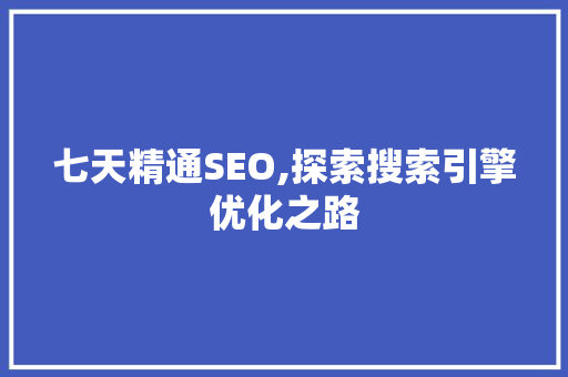 七天精通SEO,探索搜索引擎优化之路