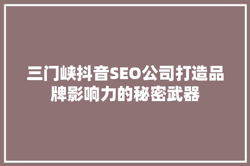 三门峡抖音SEO公司打造品牌影响力的秘密武器