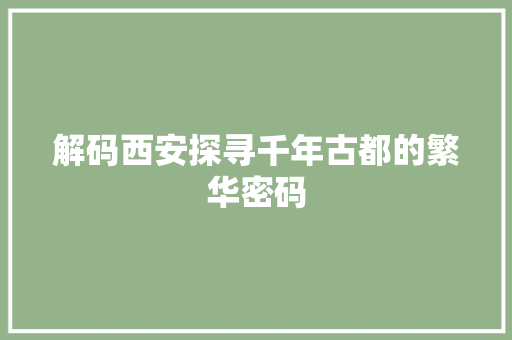 解码西安探寻千年古都的繁华密码
