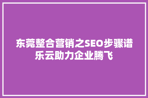 东莞整合营销之SEO步骤谱乐云助力企业腾飞