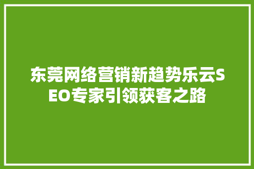 东莞网络营销新趋势乐云SEO专家引领获客之路