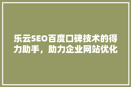 乐云SEO百度口碑技术的得力助手，助力企业网站优化与提升
