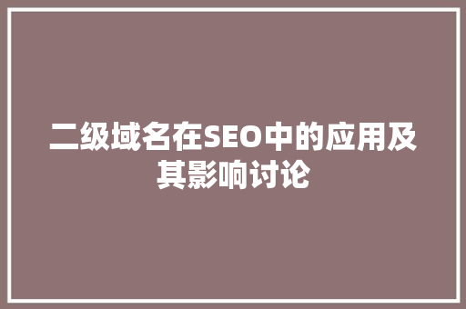 二级域名在SEO中的应用及其影响讨论