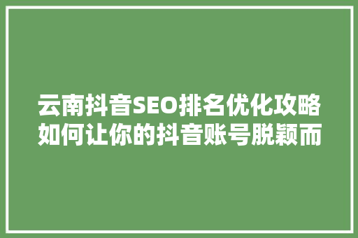 云南抖音SEO排名优化攻略如何让你的抖音账号脱颖而出