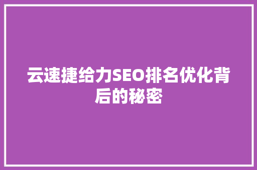 云速捷给力SEO排名优化背后的秘密