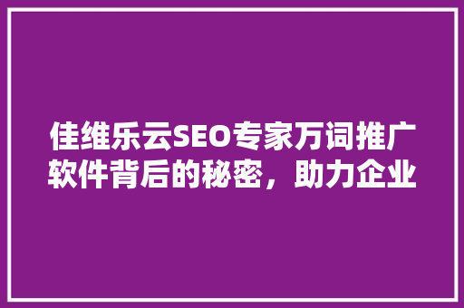 佳维乐云SEO专家万词推广软件背后的秘密，助力企业高效提升网站排名  第1张