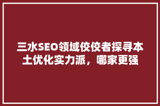 三水SEO领域佼佼者探寻本土优化实力派，哪家更强