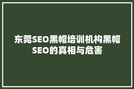 东莞SEO黑帽培训机构黑帽SEO的真相与危害