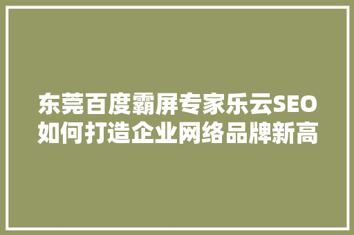东莞百度霸屏专家乐云SEO如何打造企业网络品牌新高度