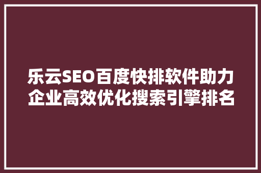 乐云SEO百度快排软件助力企业高效优化搜索引擎排名